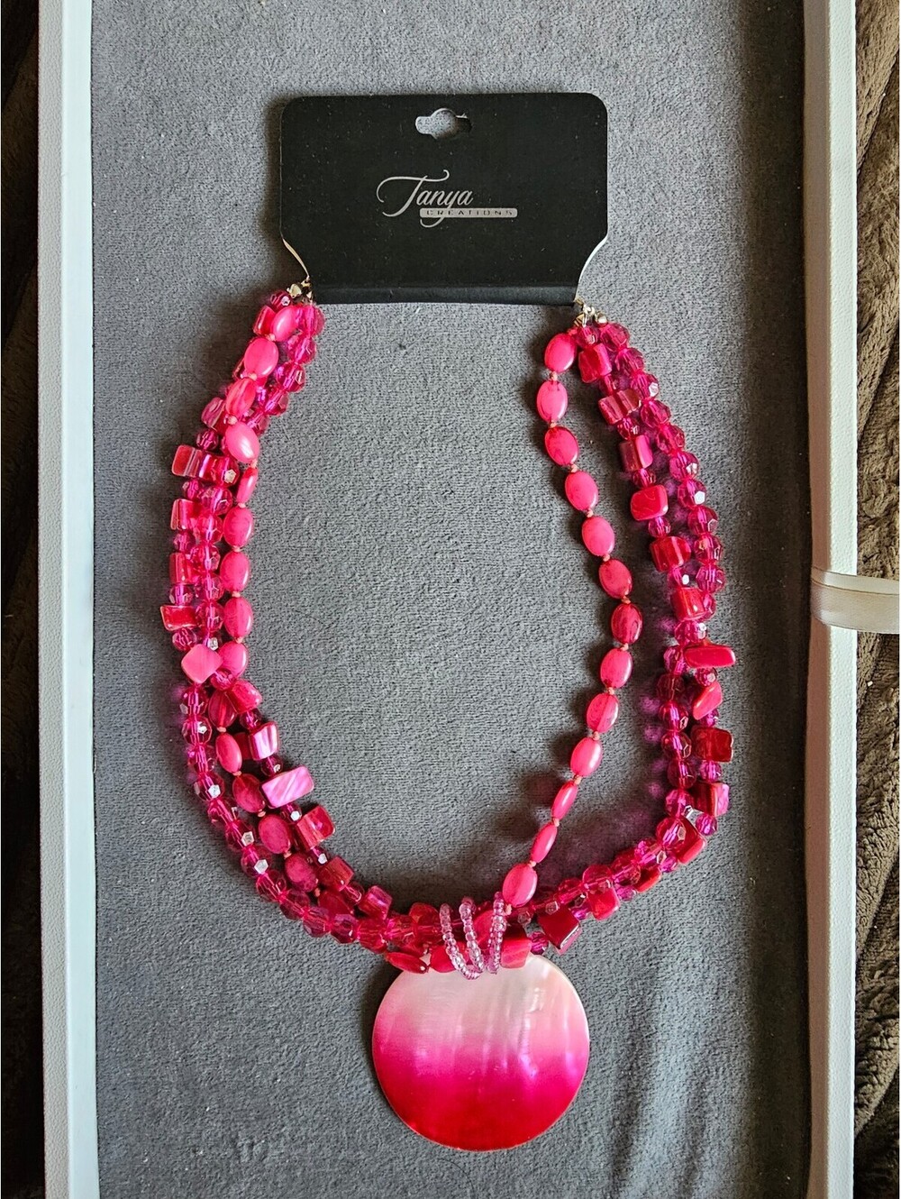 Hot Pink Bead And Shell Necklace